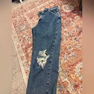 Cotton On Blue Distressed Straight Leg Jeans